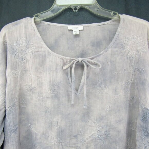 J Jill Pure Jill Gray Tie Dye Embroidered Peasant Tunic Top Size M Petite Boho - Picture 2 of 10